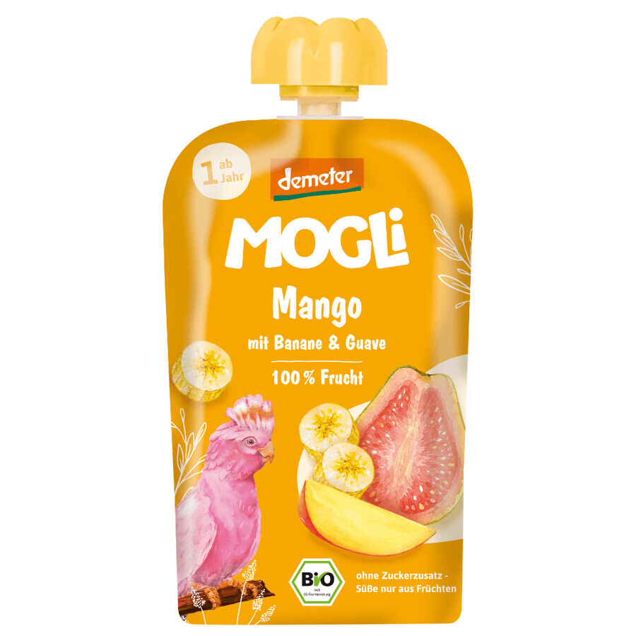 Puré ecológico, 1 año+, Mango, Guayaba y Plátano, 100 g, Mogli