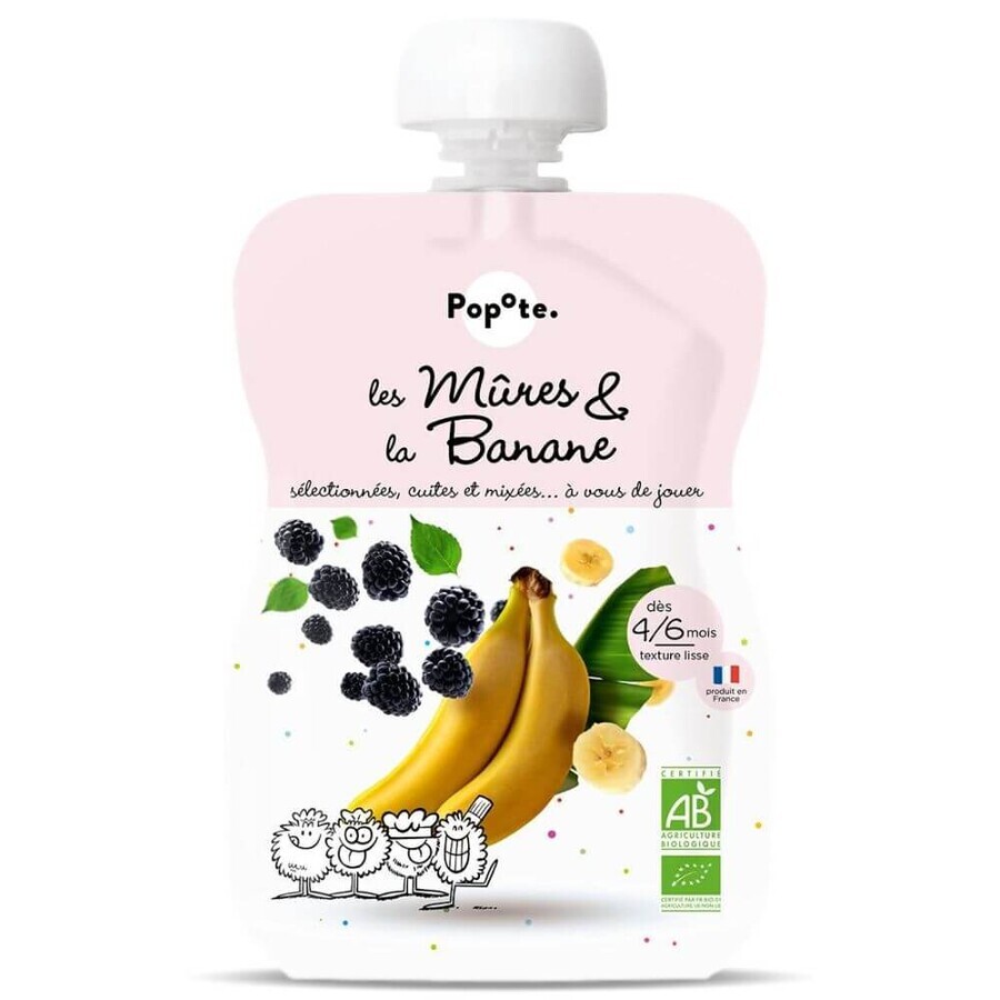 Organic puree with 51% blackberries and 43% bananas, 4-6 months, 120 g, Popote