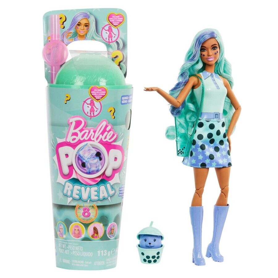 Pop Reveal doll, 3 years+, Bubble Tea Green Tea, Barbie