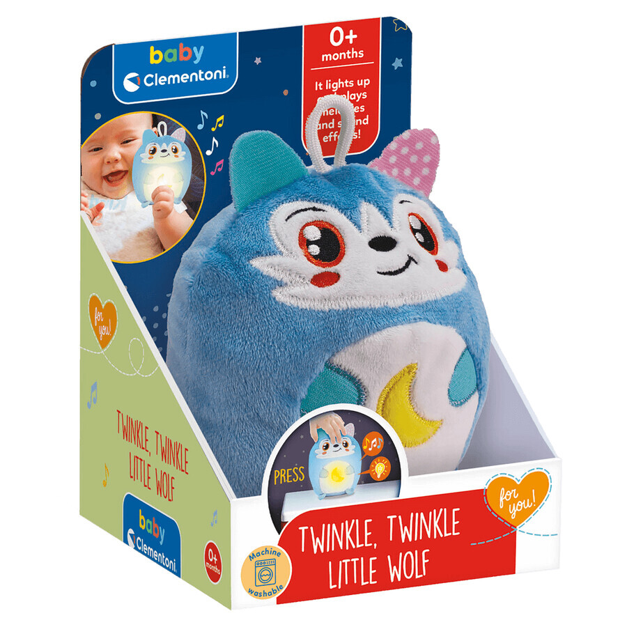 Plush toy with night light and sounds, 0 months+, Wolf, Clementoni