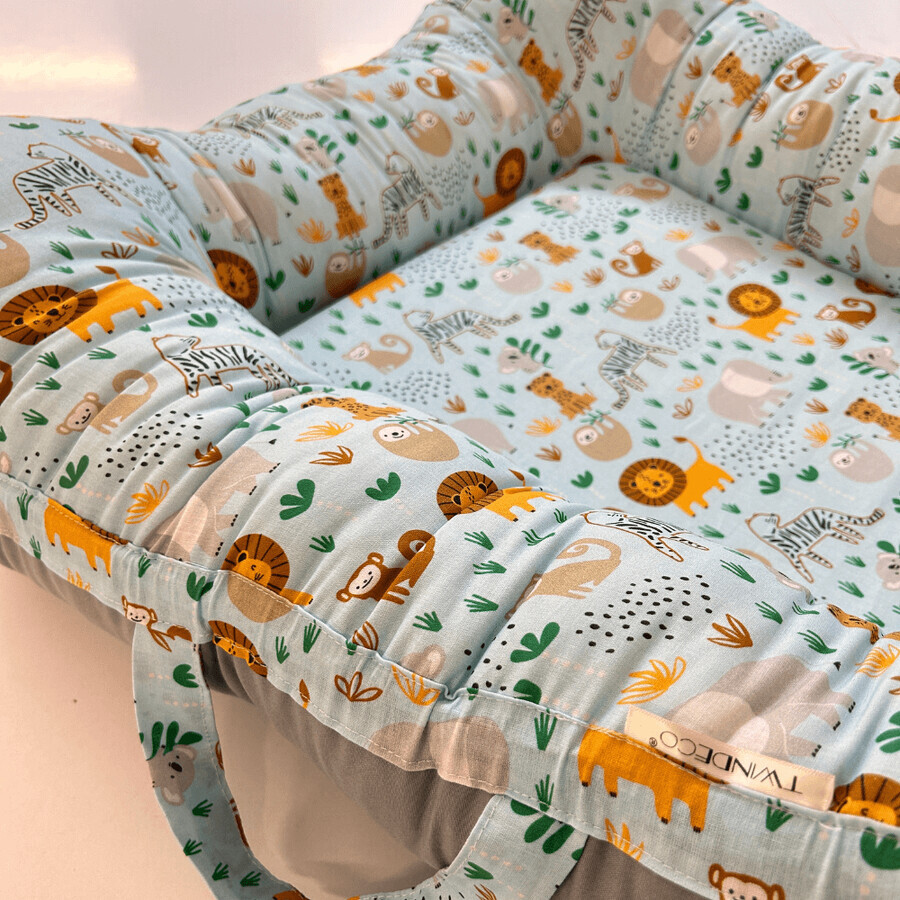 Babynestje met twee gezichten, + 0 maanden, Blauw/Animals, Twindeco