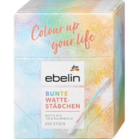 ebelin Bunte Wattestäbchen in der Box, 200 Stück