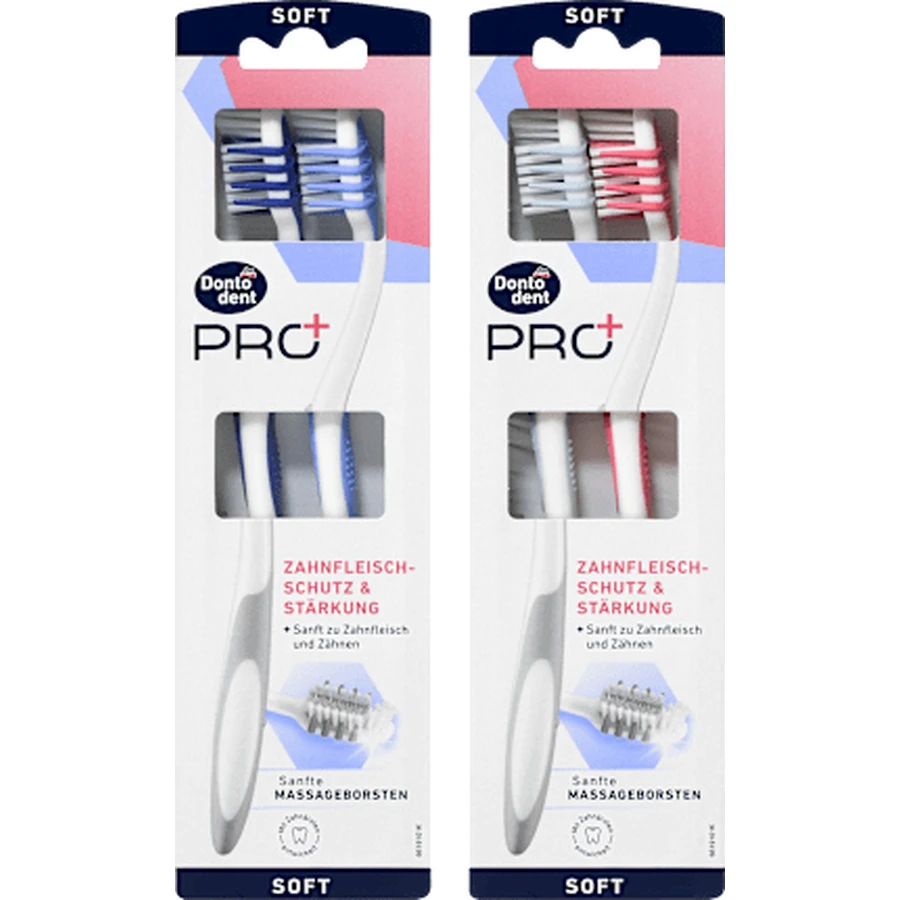 Dontodent PRO+ Cepillo dental PRO+ Protección y fortalecimiento de la encía, suave, 2 uds.