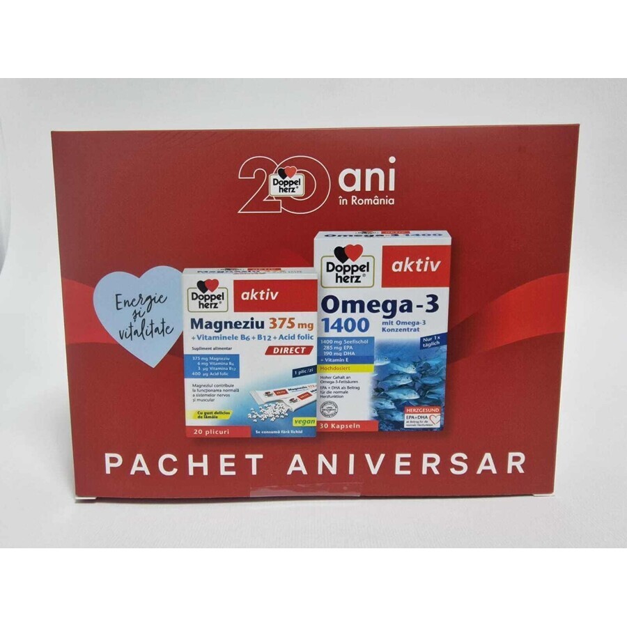 Doppelherz Aktiv Omega 3 1400 +Magnesium Direct 375mg+Vit. B6+B12+foliumzuur 20e verjaardagspakket