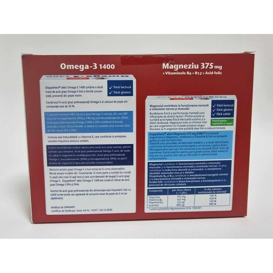 Doppelherz Aktiv Omega 3 1400 +Magnesium Direct 375mg+Vit. B6+B12+foliumzuur 20e verjaardagspakket