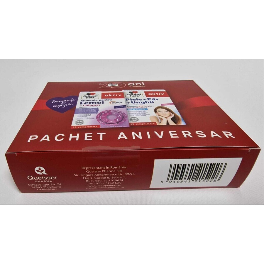 Doppelherz Aktiv Pelle + Capelli + Unghie + Minerali femminili + Collagene Pacchetto anniversario 20 anni