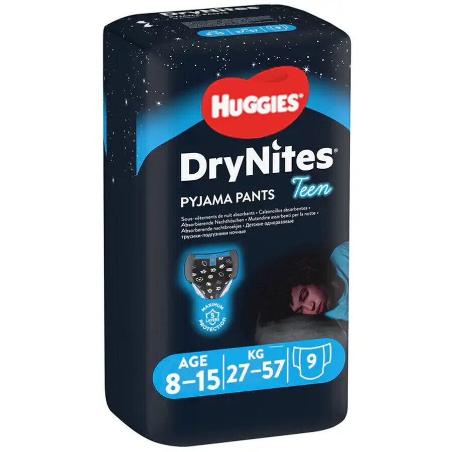 Huggies incontinence diapers DryNites Conv 8-15 years Boys, 27-57 kg, 9 pieces
