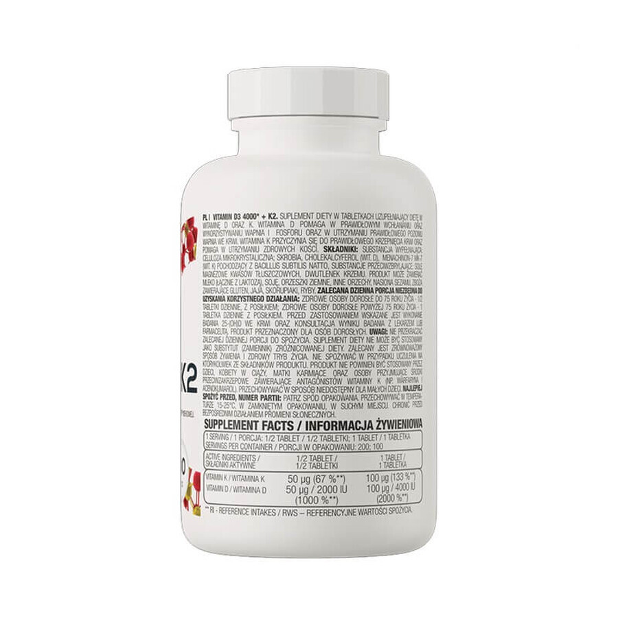 Vitamin D3 4000IU and Vitamin K2, 100 tablets, OstroVit