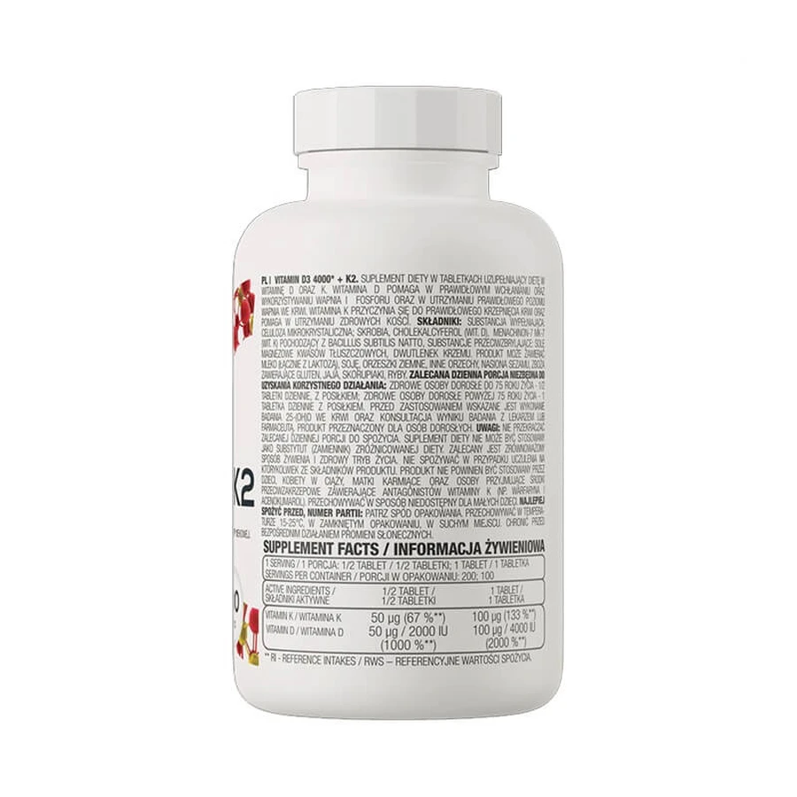 Vitamine D3 4000IU et vitamine K2, 100 comprimés, OstroVit