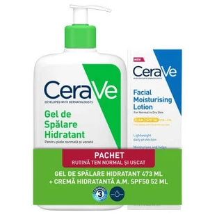 Gel lavante hidratante 473 ml + Crema facial hidratante SPF 50, 52 ml, CeraVe