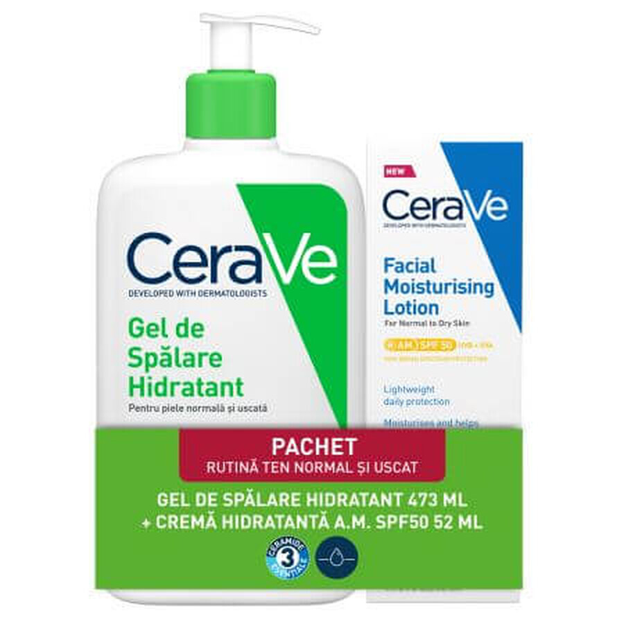 Gel lavante hidratante 473 ml + Crema facial hidratante SPF 50, 52 ml, CeraVe