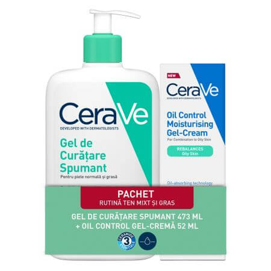 Pachet Gel spumant de curatare, 473 ml + Gel-crema cu efect hidratant, 52 ml, CeraVe