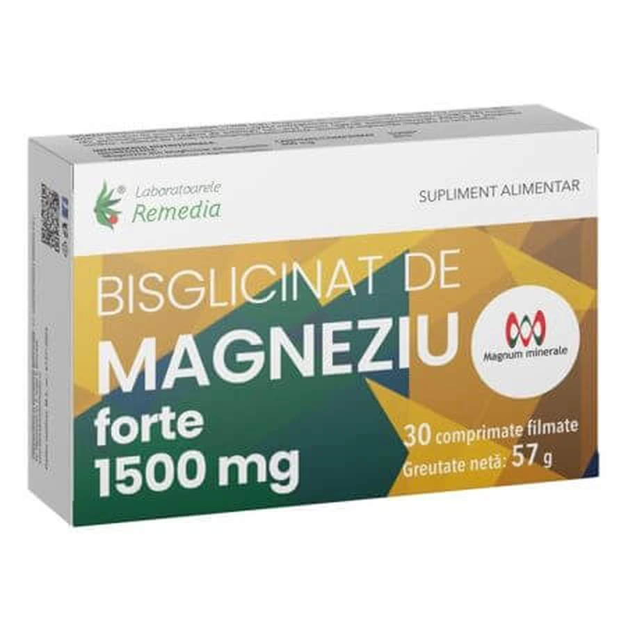 Bisglycinate de magnésium Forte, 1500 mg, 30 comprimés, Laboratoires Remedia