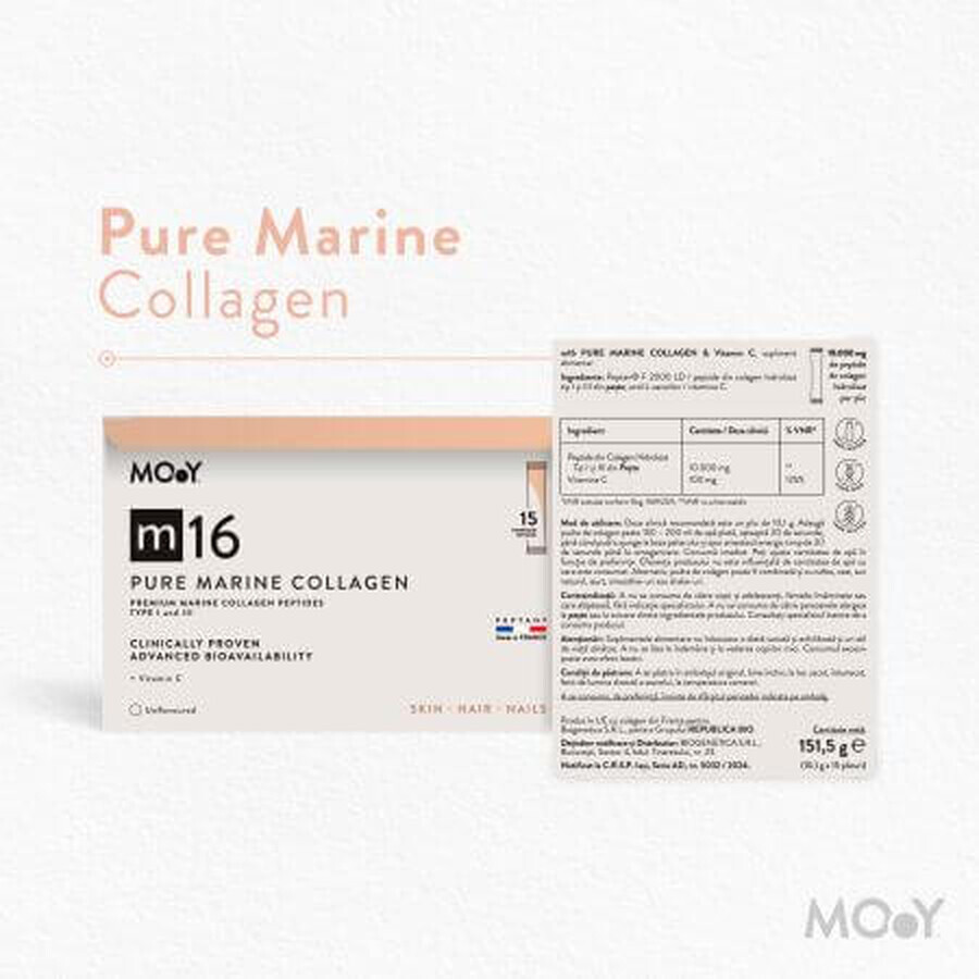 Collagene marino puro con vitamina C m16, 15 bustine x 10,1 g, Molecules of Youth