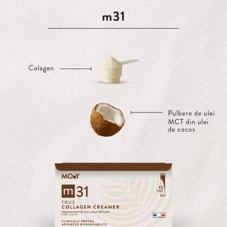 Crema de Colágeno Bovino con péptidos m31, 15 sobres x 7 g, Moléculas de Juventud