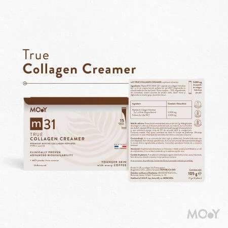 Crema de Colágeno Bovino con péptidos m31, 15 sobres x 7 g, Moléculas de Juventud