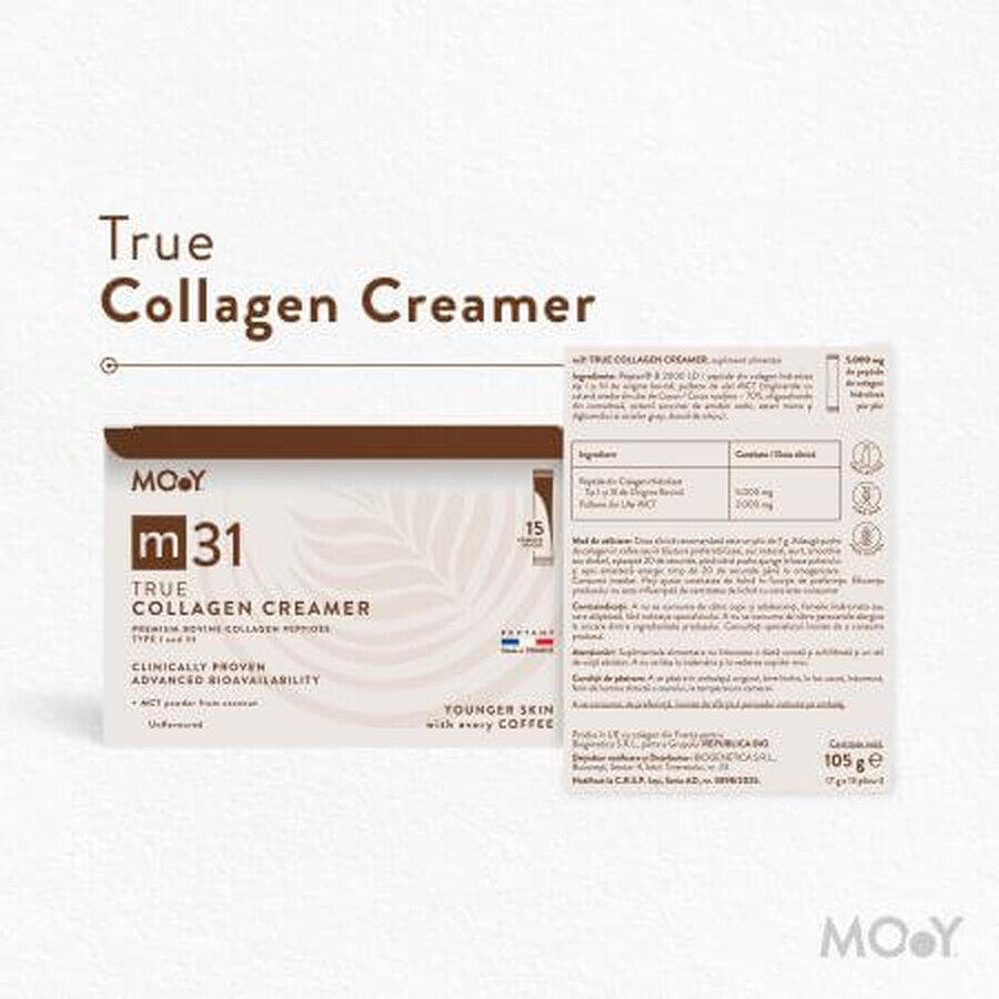 Crema de Colágeno Bovino con péptidos m31, 15 sobres x 7 g, Moléculas de Juventud