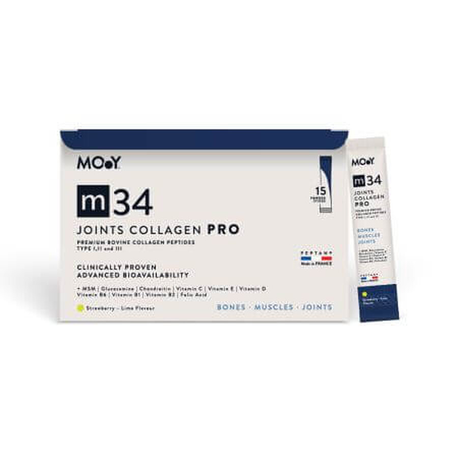 PRO colágeno bovino PRO sabor fresa, limón y menta m34, 15 bolsitas x 13 g, Moléculas de Juventud