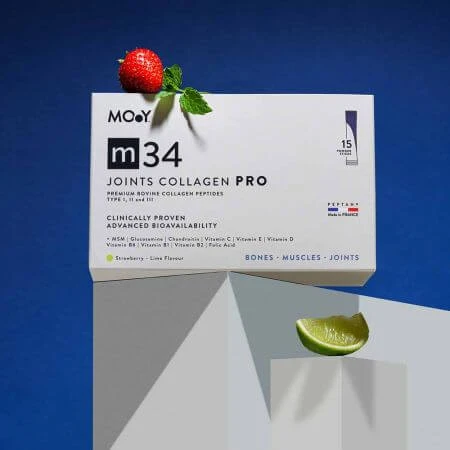 Kollagen PRO bovin PRO mit Erdbeer-, Zitronen- und Minzgeschmack m34, 15 Beutel x 13 g, Molecules of Youth