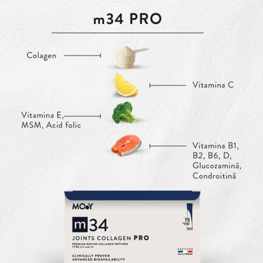 PRO colágeno bovino PRO sabor fresa, limón y menta m34, 15 bolsitas x 13 g, Moléculas de Juventud