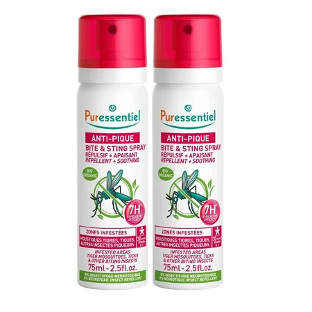 Puressentiel SOS Insektenschutzspray Beruhigendes Mückenschutzmittel für Erwachsene und Kinder 2x75ml