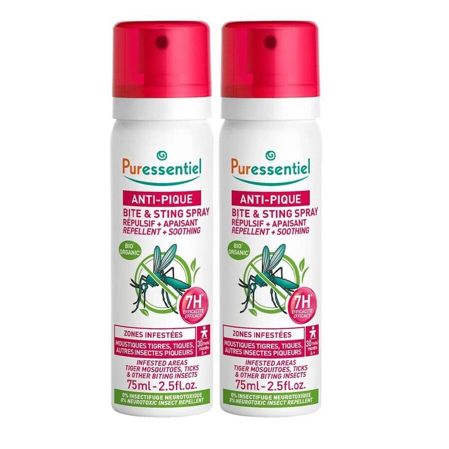 Puressentiel SOS Insetti Spray repellente antizanzare lenitivo Adulti e Bambini 2x75ml