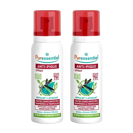 Puressentiel SOS Insektenschutzspray Beruhigendes Mückenschutzmittel für Erwachsene und Kinder 2x75ml