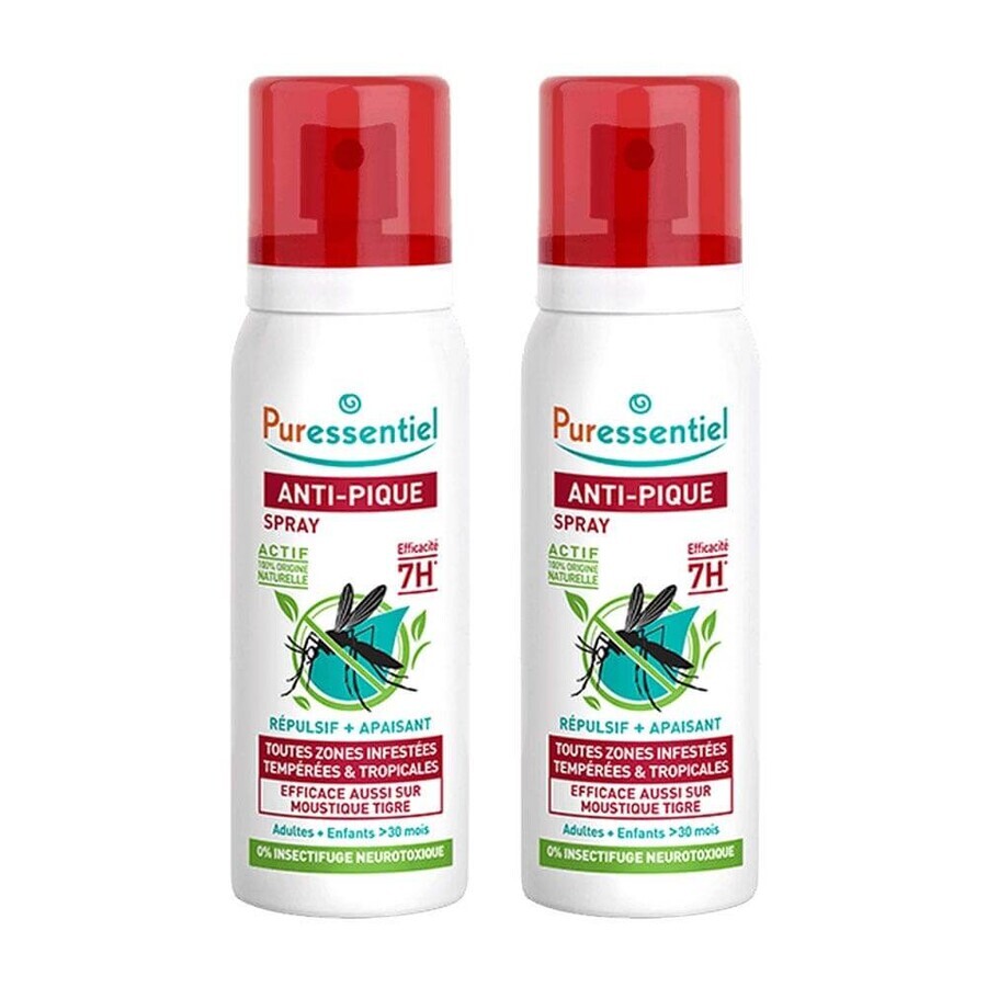 Puressentiel SOS Insetti Spray repellente antizanzare lenitivo Adulti e Bambini 2x75ml