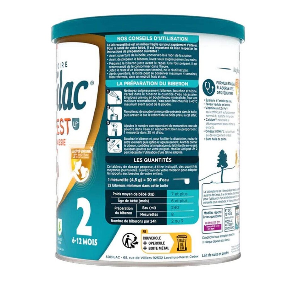Modilac Actigest Milchpulver angedickt Formel 2 6 bis 12 Monate 800 g
