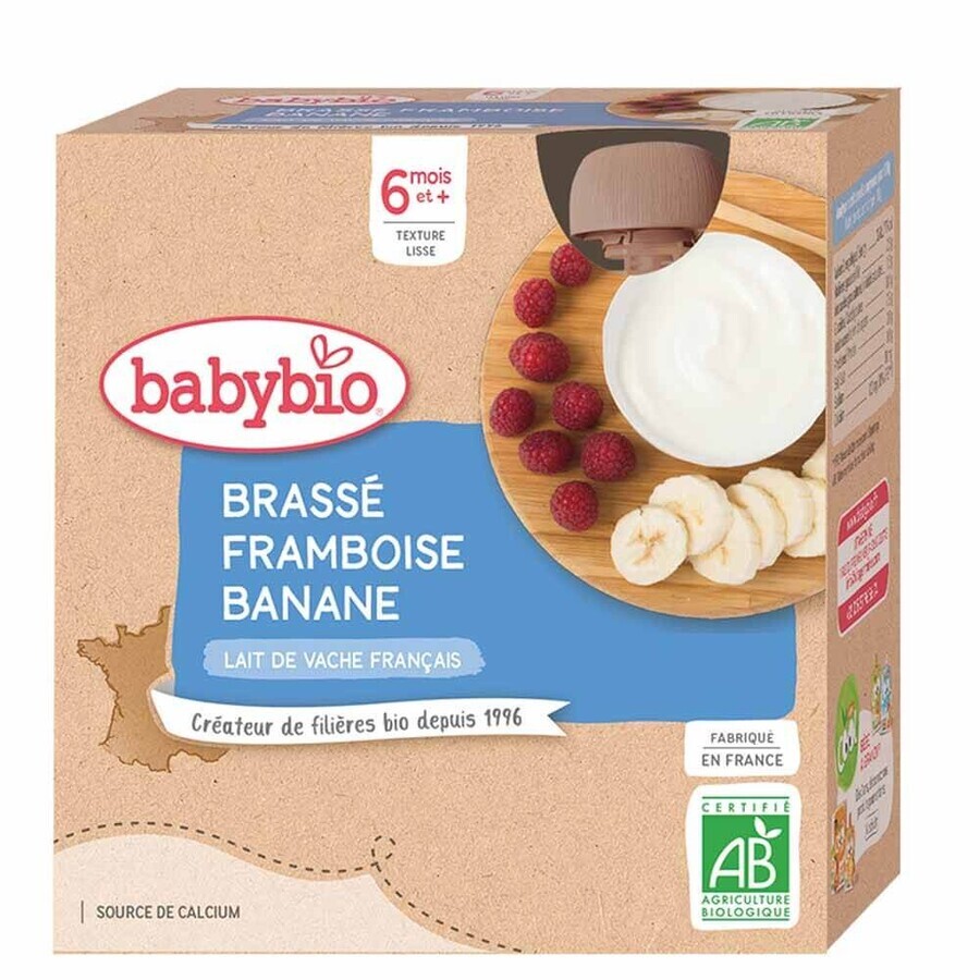 Babybio 6 luni Raspberry Banana Organic Sticlă de băut 4x85g