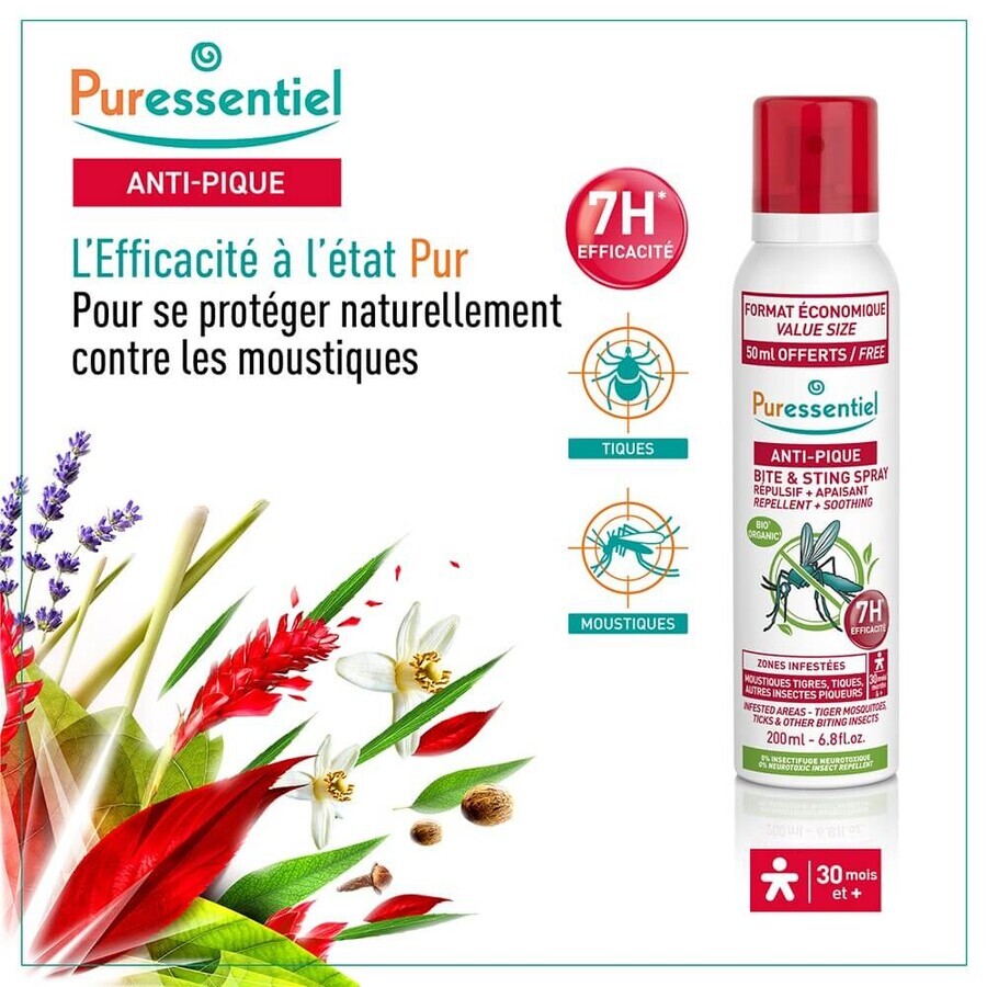 Puressentiel SOS Insectenwerende en Kalmerende Spray voor Muggen 200 ml Puressentiel SOS Insectenwerende en Kalmerende Spray voor Muggen 200 ml