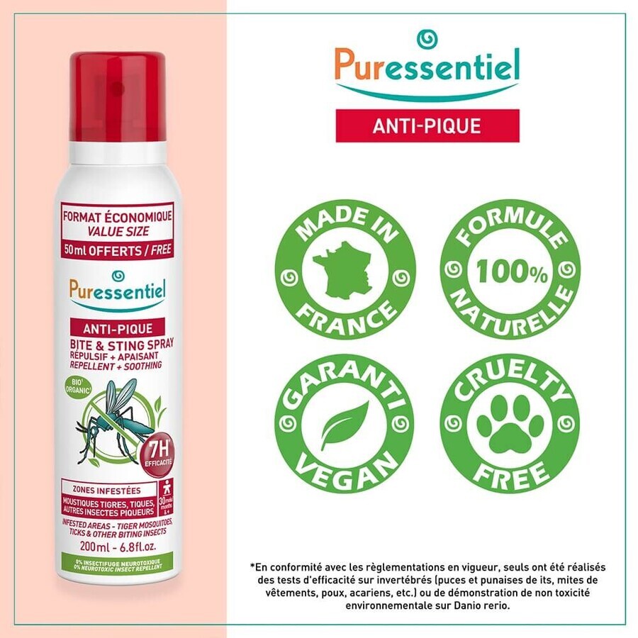 Puressentiel SOS Insectenwerende en Kalmerende Spray voor Muggen 200 ml Puressentiel SOS Insectenwerende en Kalmerende Spray voor Muggen 200 ml