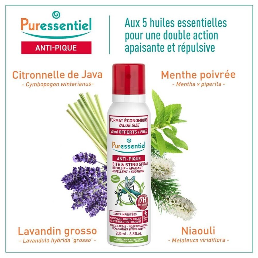 Puressentiel SOS Insectenwerende en Kalmerende Spray voor Muggen 200 ml Puressentiel SOS Insectenwerende en Kalmerende Spray voor Muggen 200 ml