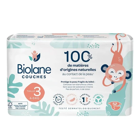 Biolane Naturals Ökologische Windeln 4-9 kg Größe 3 52Stück