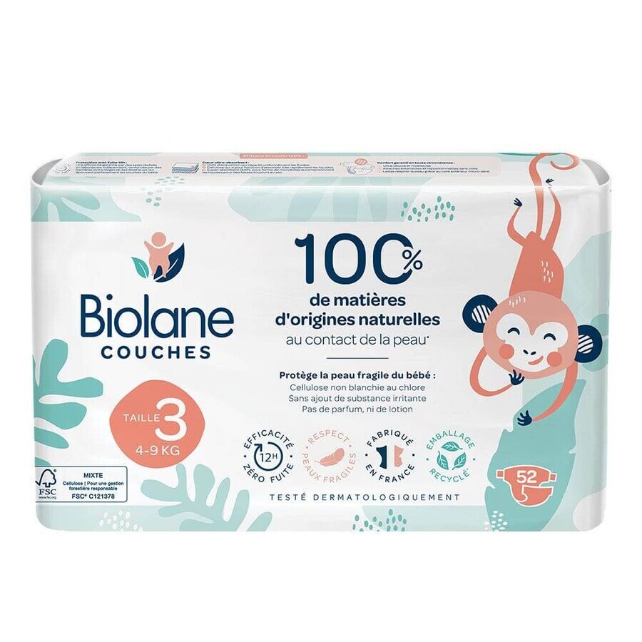 Biolane Naturali Pannolini ecologici 4-9 kg Taglia 3 52pz Biolane Naturali Pannolini ecologici 4-9 kg Taglia 3 52pz