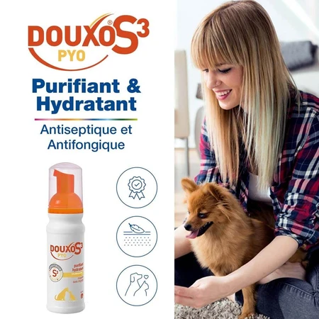 Ceva Douxo Espuma Sin Aclarado Purificante e Hidratante S3 Pyo Clorhexidina 3% Aroma Coco y Vainilla 150 ml