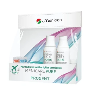 Menicon MeniCare Pure Travel Kit - Multifunktionslösung + Progent 2x70ml + 2 Behandlungen + 2 Halter