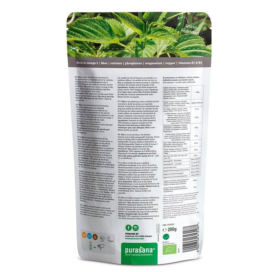 Purasana Organic Chia Seeds 200g