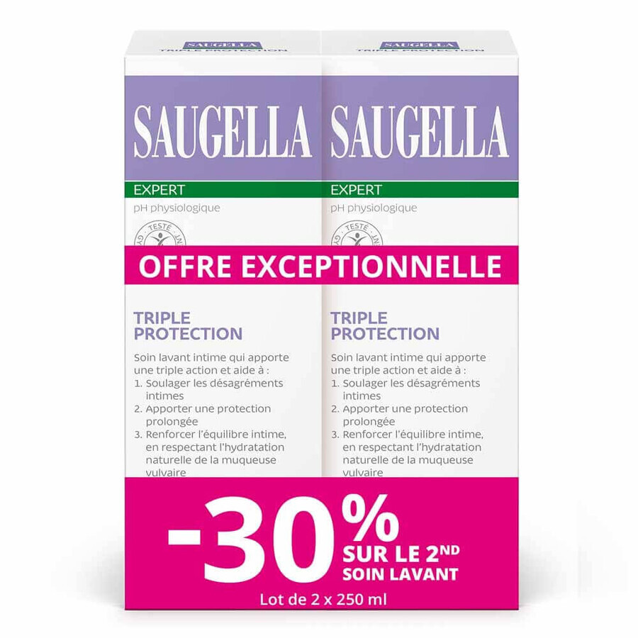 Saugella Triple Protection Soin Lavant Intime Inconforts intimes 2x250ml