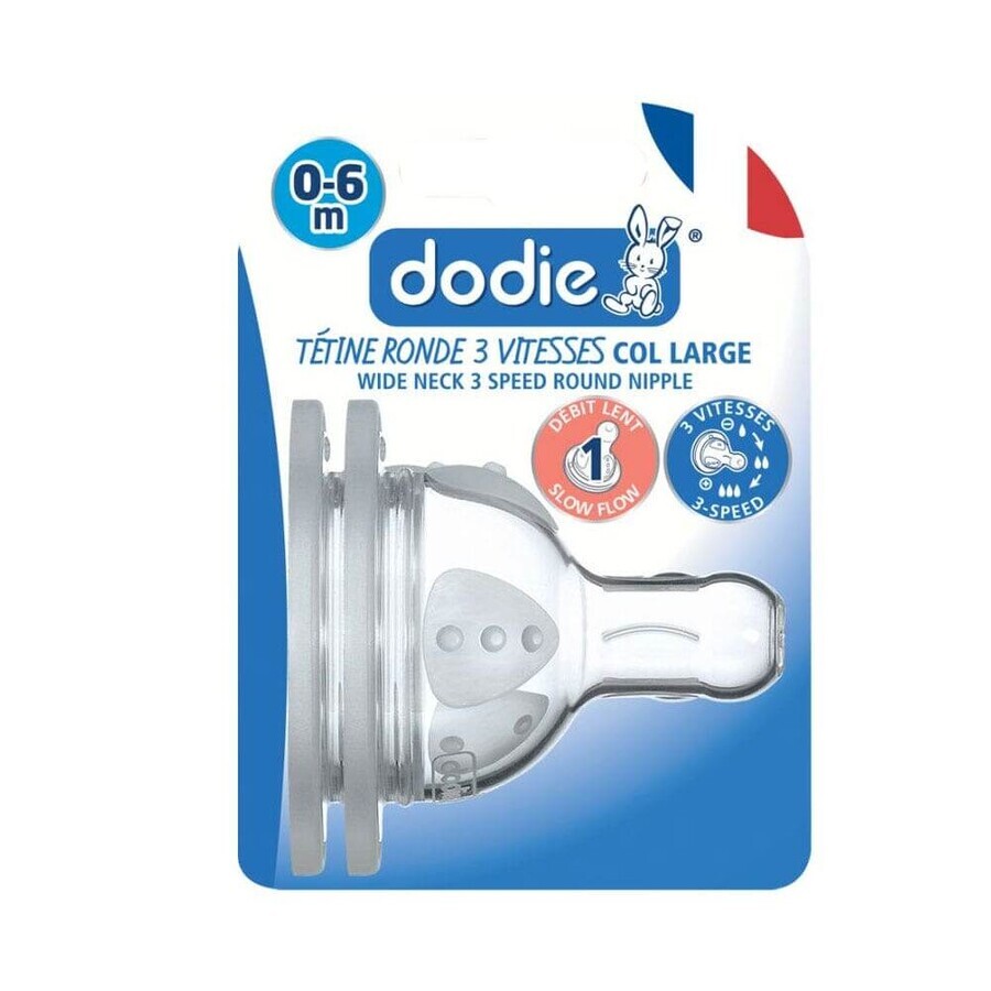 Dodie Flat Teats col grande 3 speed 0-6 months x2 slow flow teats
