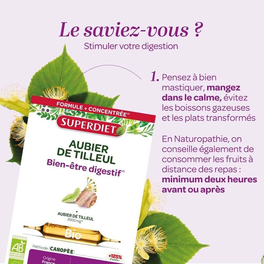 Superdiet Linden Sapwood Organic Digestion 20 Ampoules Bien-Être Digestif 20 Ampoules