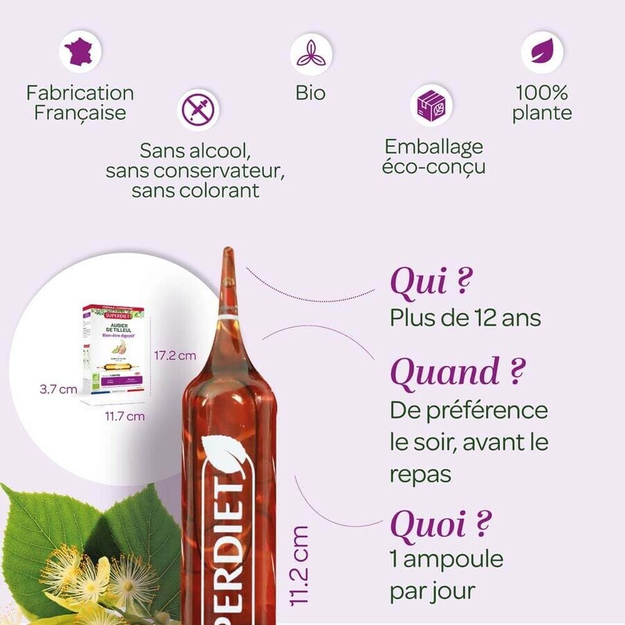 Superdiet Linden Sapwood Organic Digestion 20 Ampoules Bien-Être Digestif 20 Ampoules