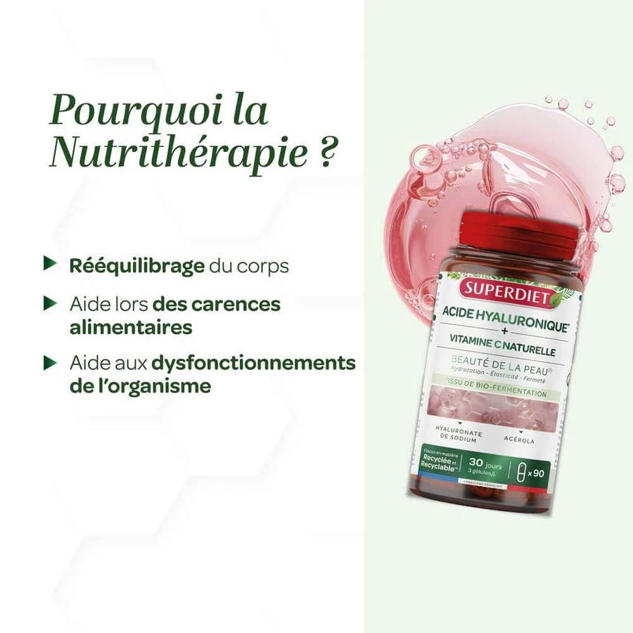 Superdiet Acide Hyaluronique & Vitamine C Naturelle Beauté De La Peau 90 Gélules