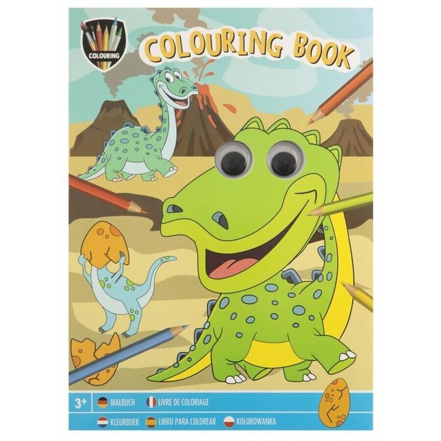 Carte de colorat cu ochi în mișcare. Dino