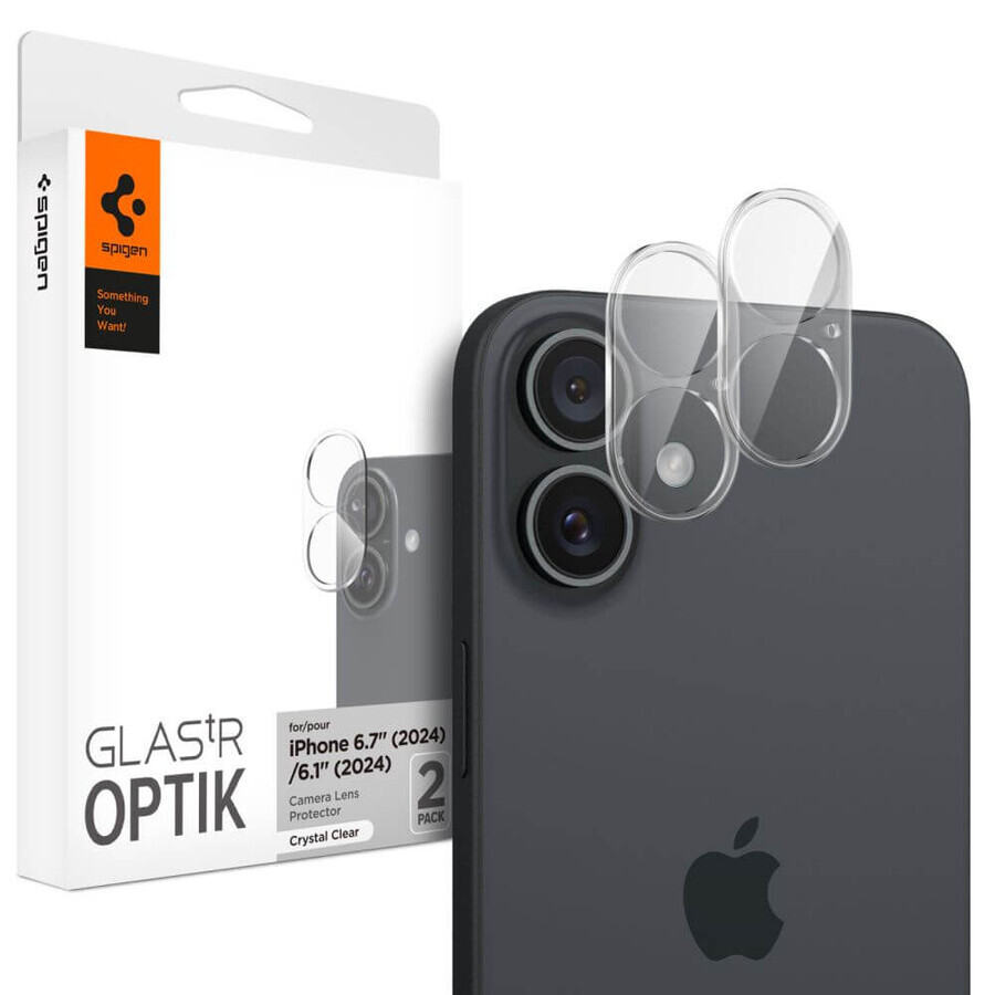 Spigen Optik Glas.tR verre trempé pour iPhone 16 / 16 Plus appareil photo - transparent (2 pièces)