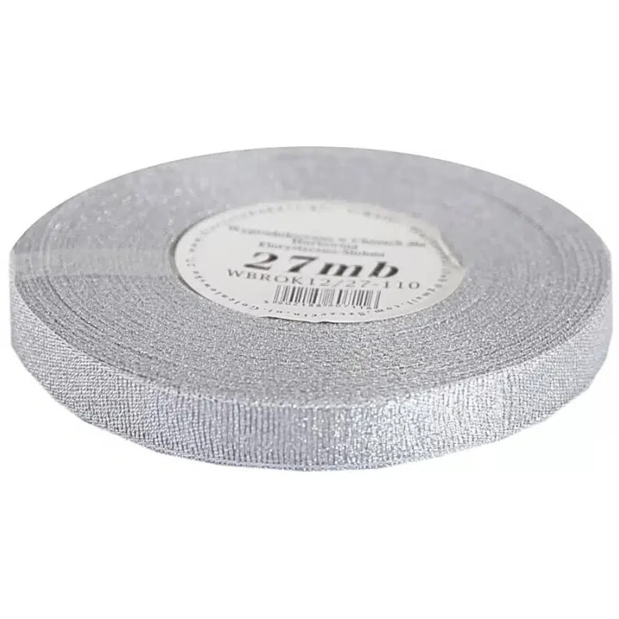 Cinta de purpurina 12mm x 27mb, plata, 1 ud.