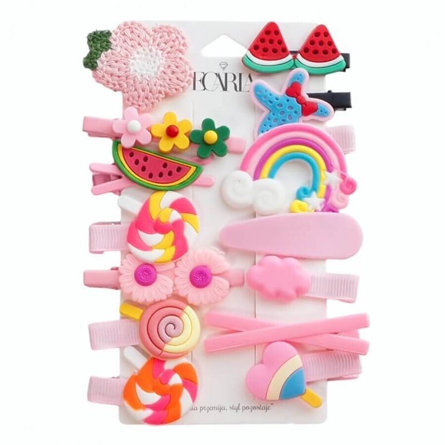 Ecarla Pink Sugar hair clips and pins set, 14 pieces