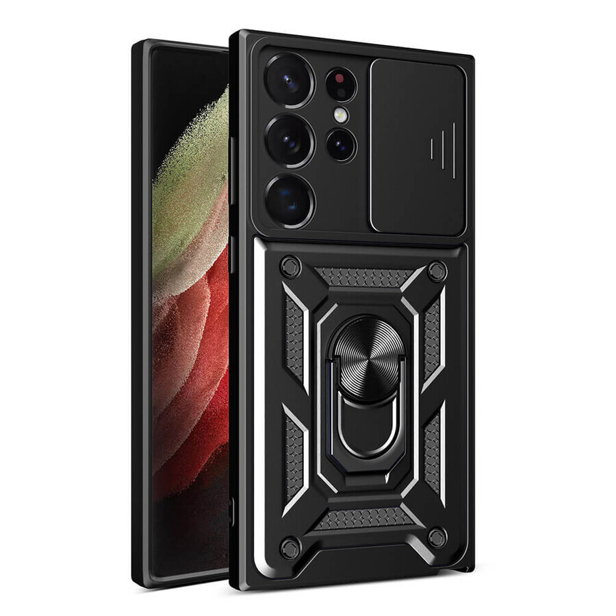 Funda blindada Hybrid Armor Camshield para Samsung Galaxy S23 Ultra con tapa de cámara negro