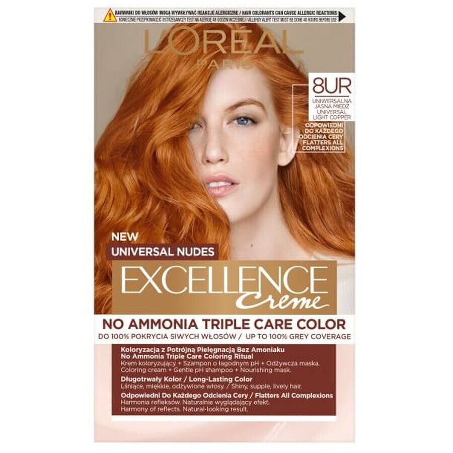L Oreal Paris Universal Nudes Excellence Creme Colour Care 8UR Universal Light Copper