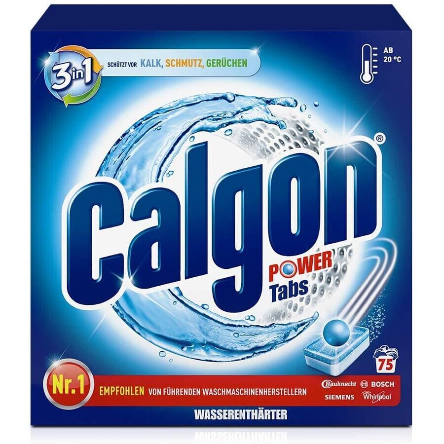 Calgon 3-in-1 Tabs, water softener for washing machine scale and dirt, 75 tablets
